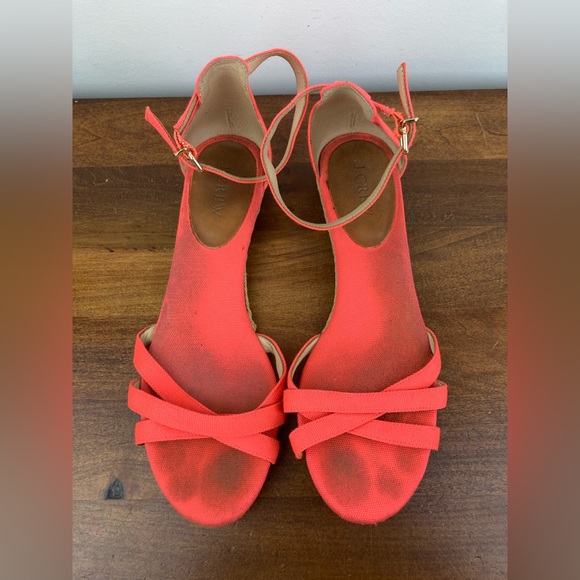J. CREW Coral Canvas Low Wedge Ankle Strap Espadrille Sandals 53504 Women’s 9. - Picture 8 of 12